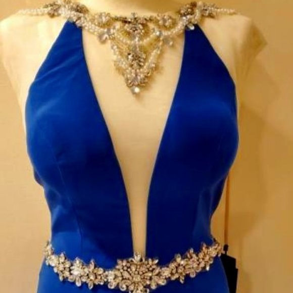 BICICI & COTY CRYSTAL AND PEARLS BEADED GOWN DRESS Sz Women's Large - Picture 1 of 9